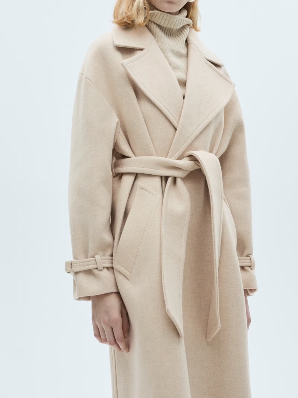 Mango Belted Wrap  Coat in Cream